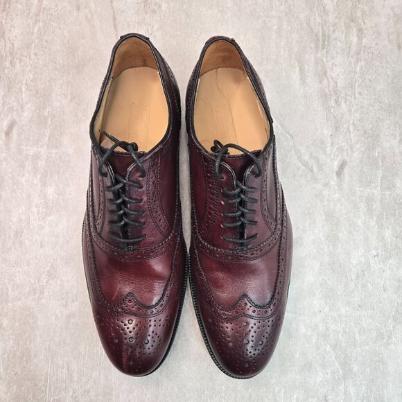 Wingtip Oxford Dress Shoes Mens Sz 10 Red Leather Preppy Lace Up Brogue Loafers - Picture 2 of 12